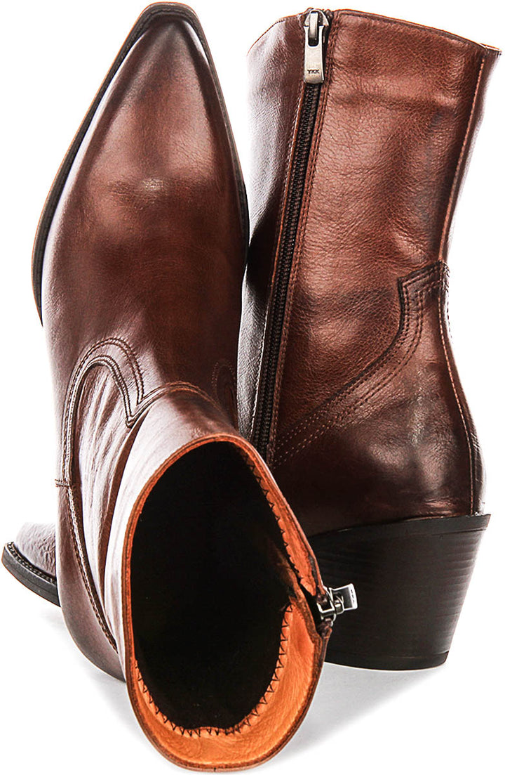 Luisa Cowboy Ankle Boots In Tan Leather