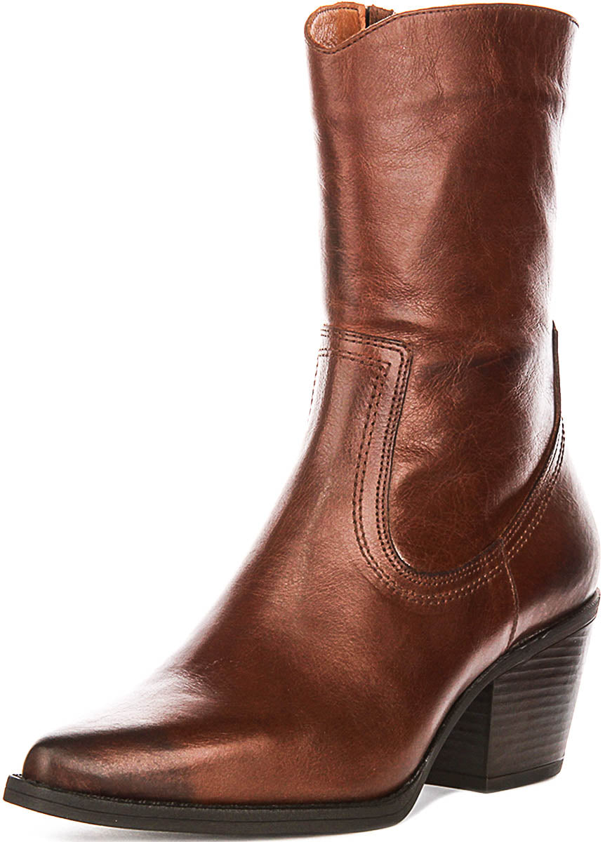 Luisa Cowboy Ankle Boots In Tan Leather