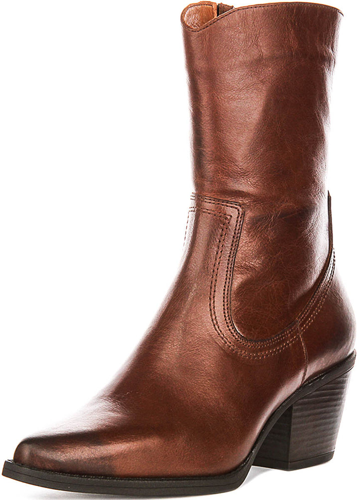 Luisa Cowboy Ankle Boots In Tan Leather