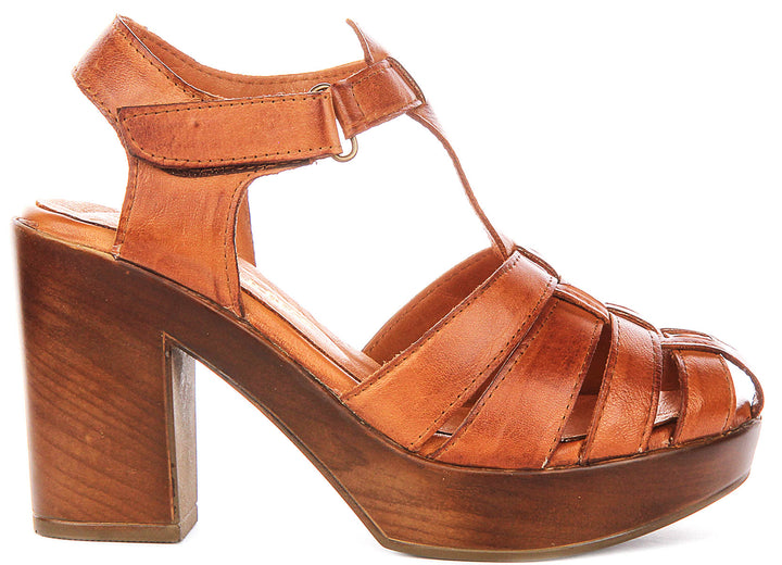 Fernanda Fishermen Block Heel Sandals In Tan