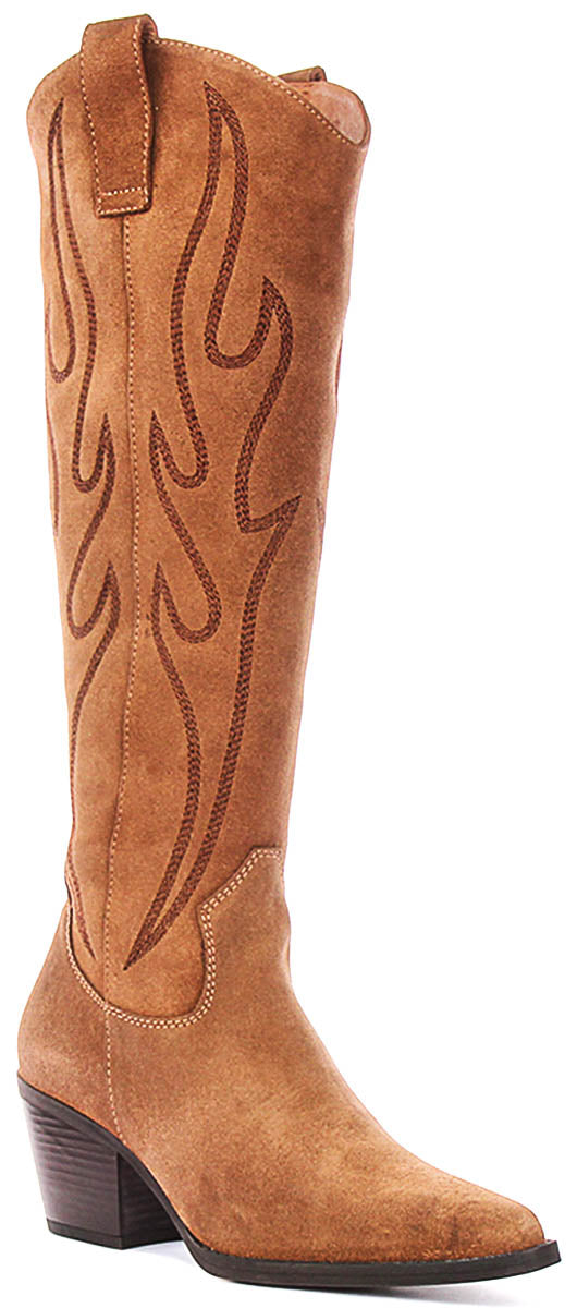Catalina Tall Cowboy Boots In Tan Suede