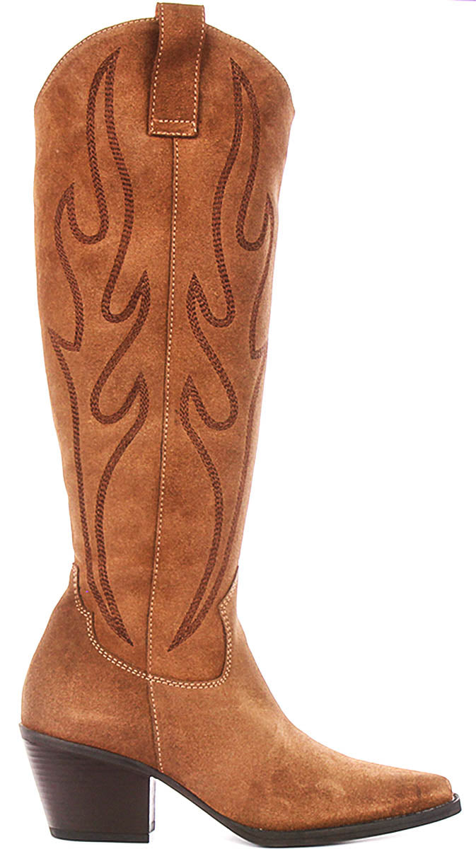 Catalina Tall Cowboy Boots In Tan Suede