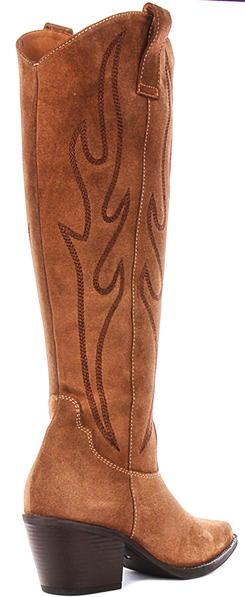 Catalina Tall Cowboy Boots In Tan Suede