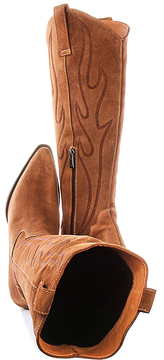 Catalina Tall Cowboy Boots In Tan Suede