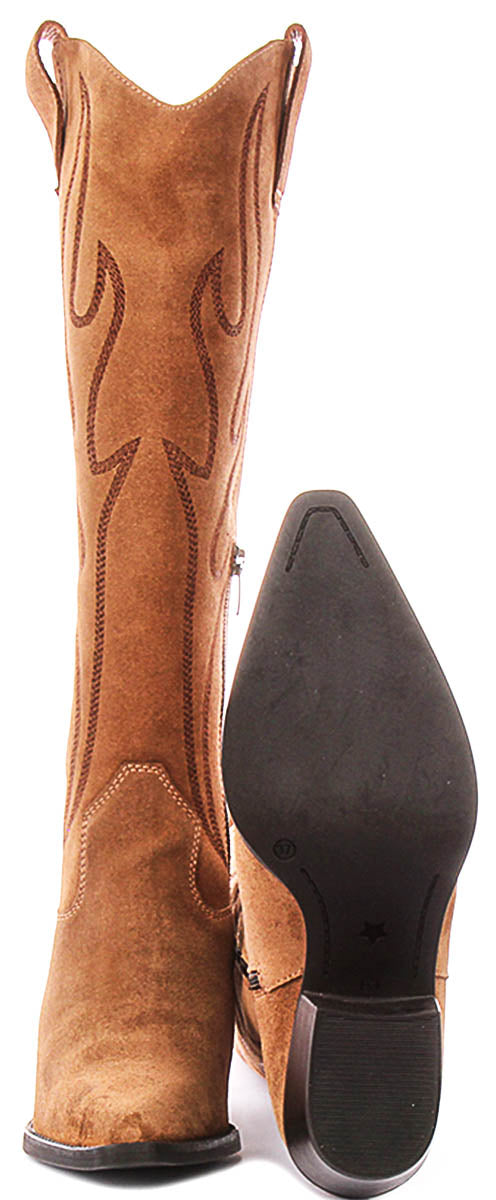 Catalina Tall Cowboy Boots In Tan Suede