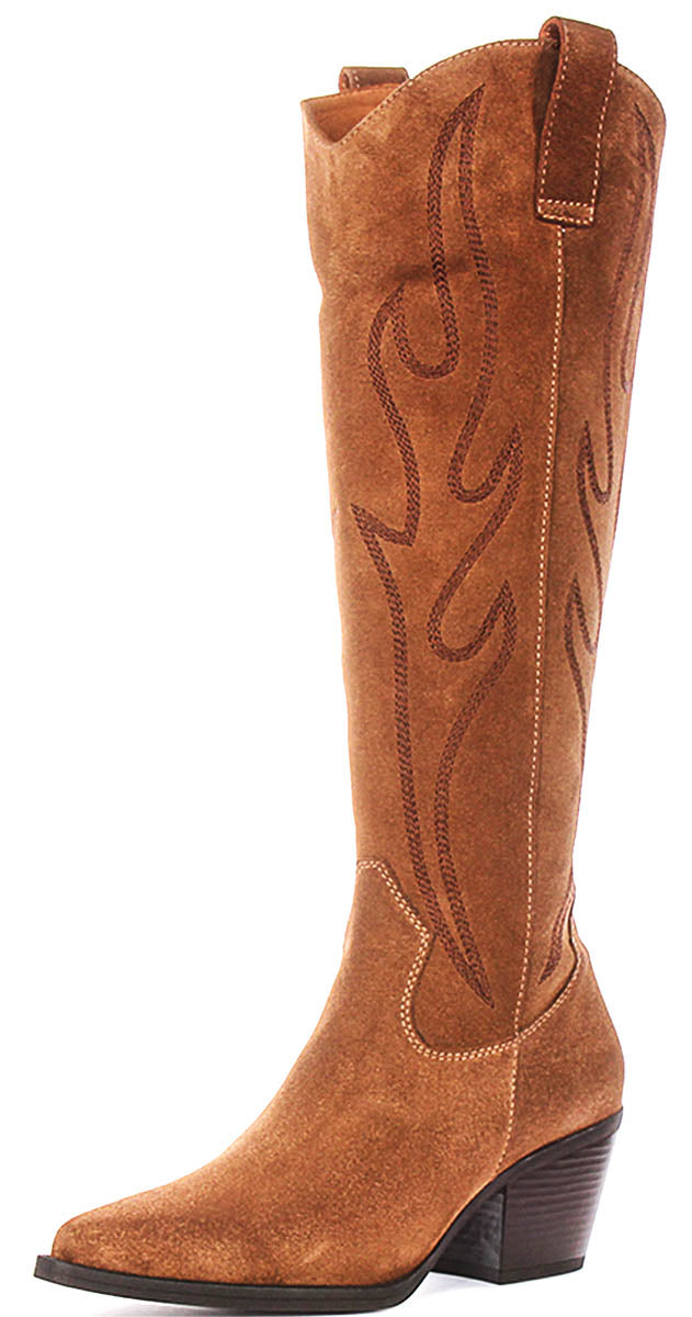 Catalina Tall Cowboy Boots In Tan Suede