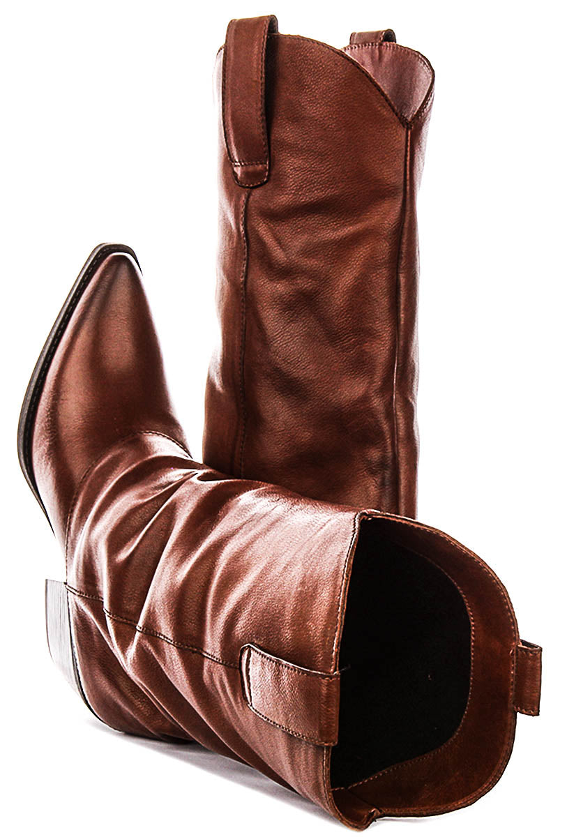 Montana Slouch Cowboy Boots In Tan