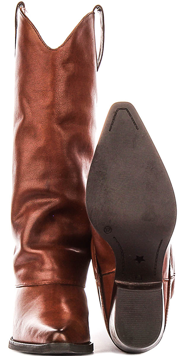 Montana Slouch Cowboy Boots In Tan