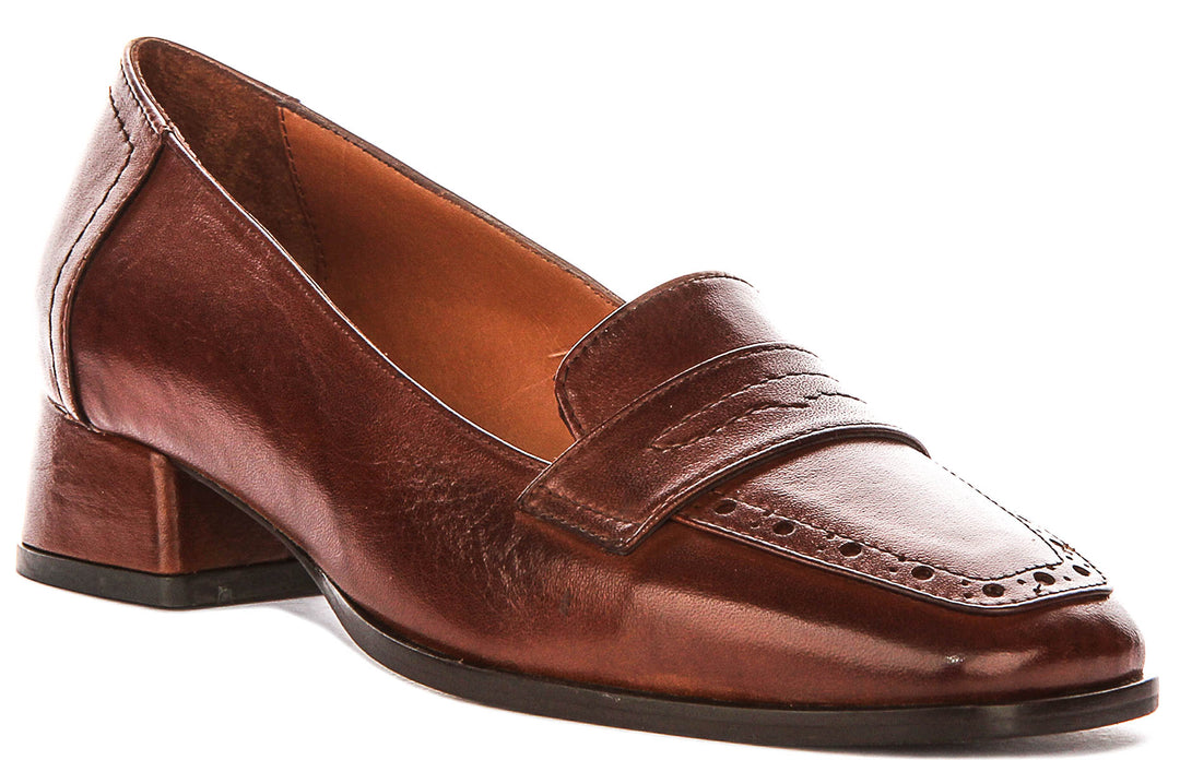 Sally Heel Square Toe Loafer In Tan