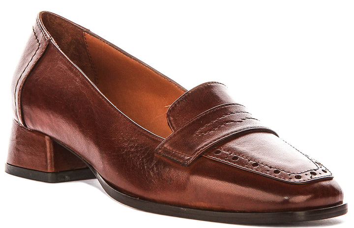 Sally Heel Square Toe Loafer In Tan