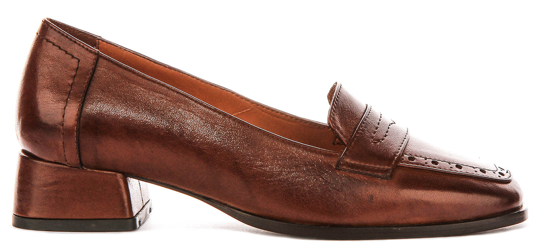 Sally Heel Square Toe Loafer In Tan