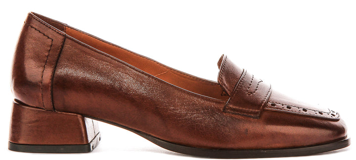 Sally Heel Square Toe Loafer In Tan