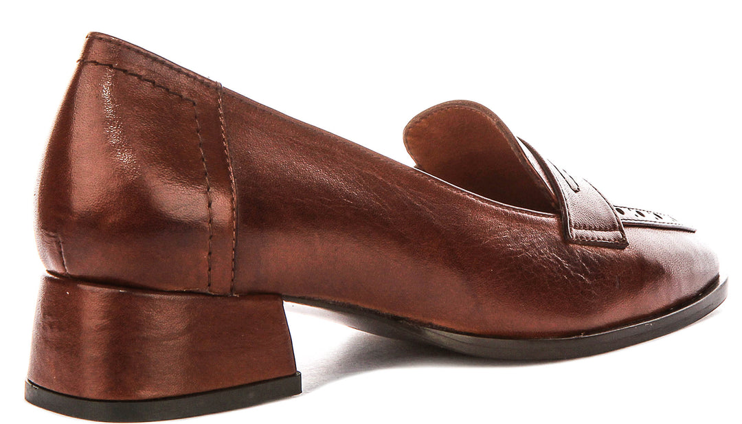 Sally Heel Square Toe Loafer In Tan