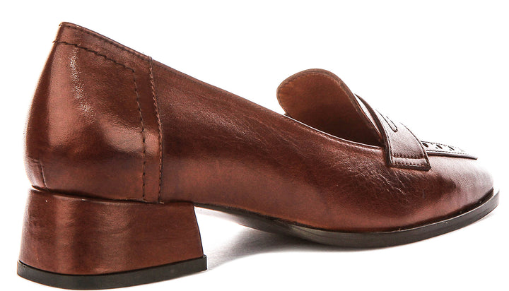 Sally Heel Square Toe Loafer In Tan