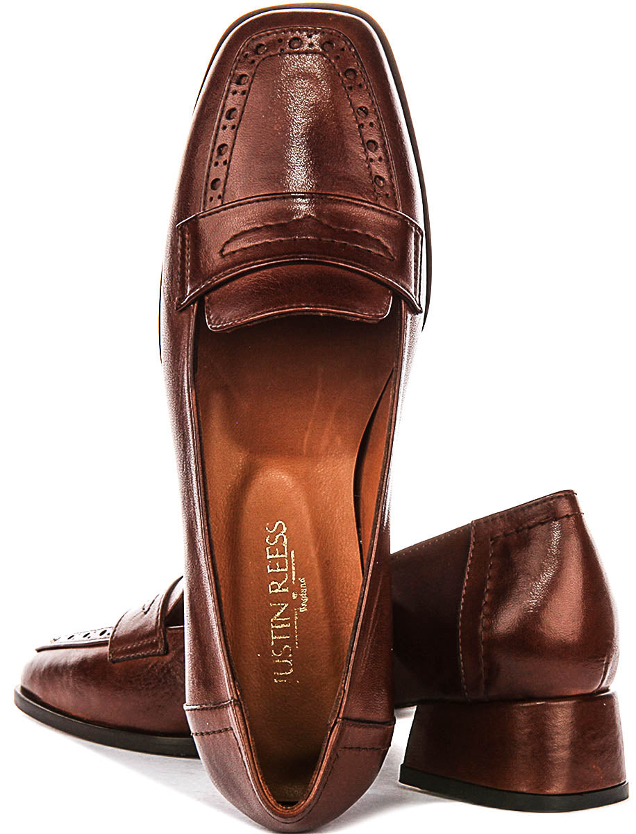 Sally Heel Square Toe Loafer In Tan