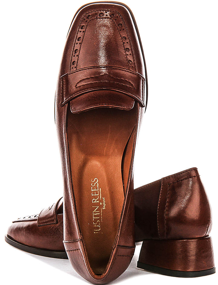 Sally Heel Square Toe Loafer In Tan