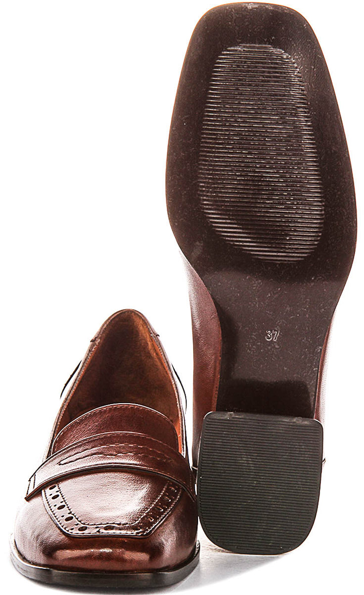 Sally Heel Square Toe Loafer In Tan