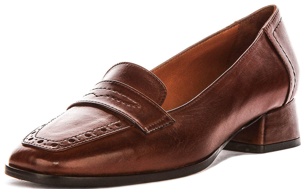 Sally Heel Square Toe Loafer In Tan