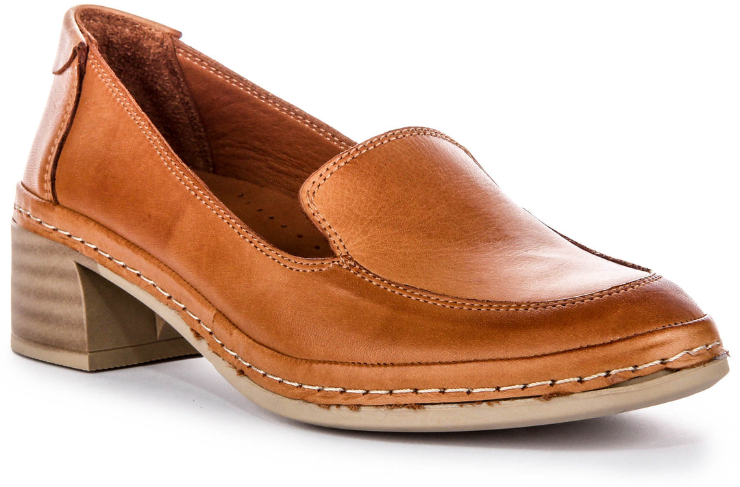 Penny Tan Brown For Women Kitten Heel Loafers – Justin Reess