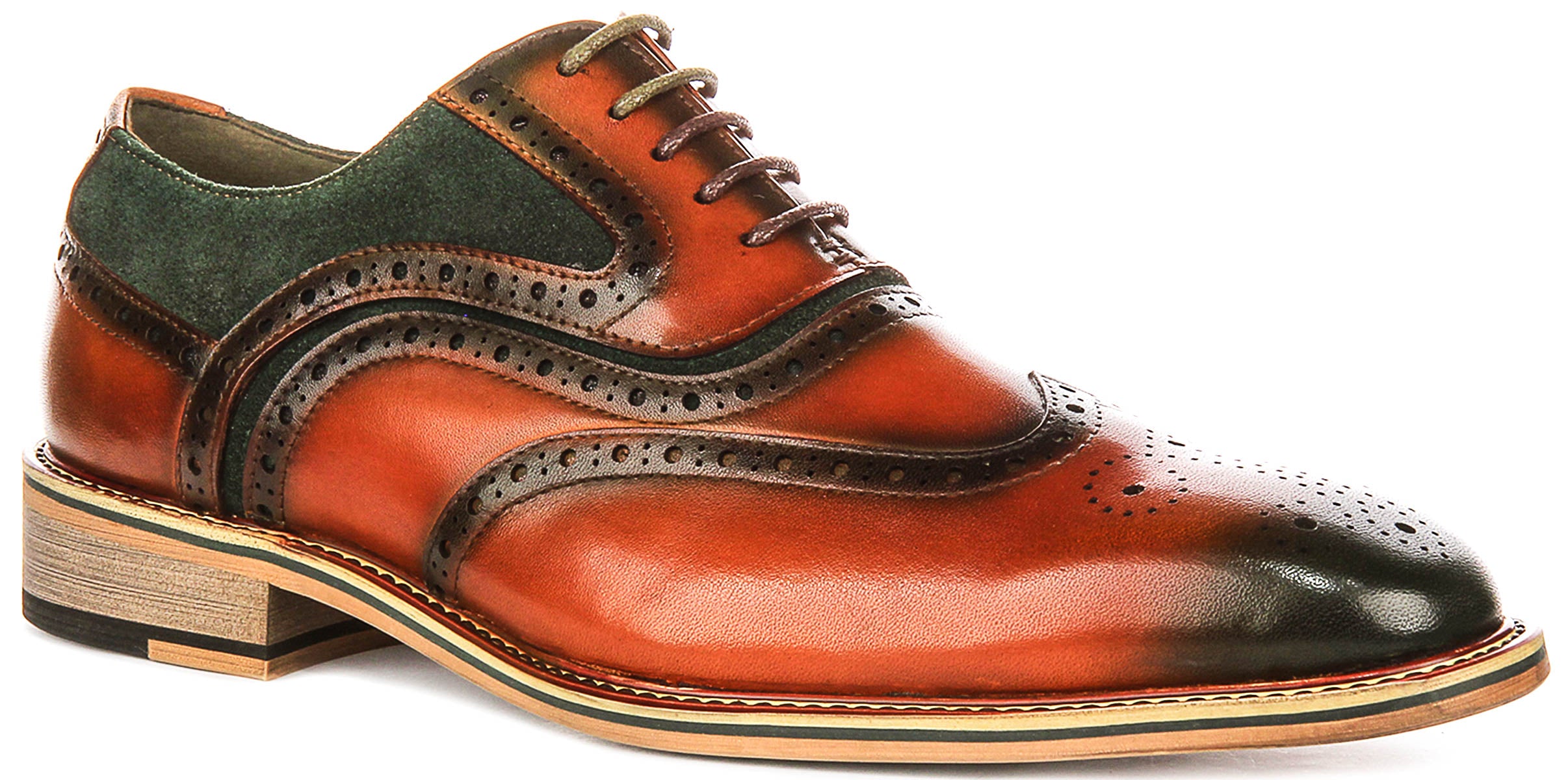 Roman in tan green mens leather brogue shoes by Justinreess England