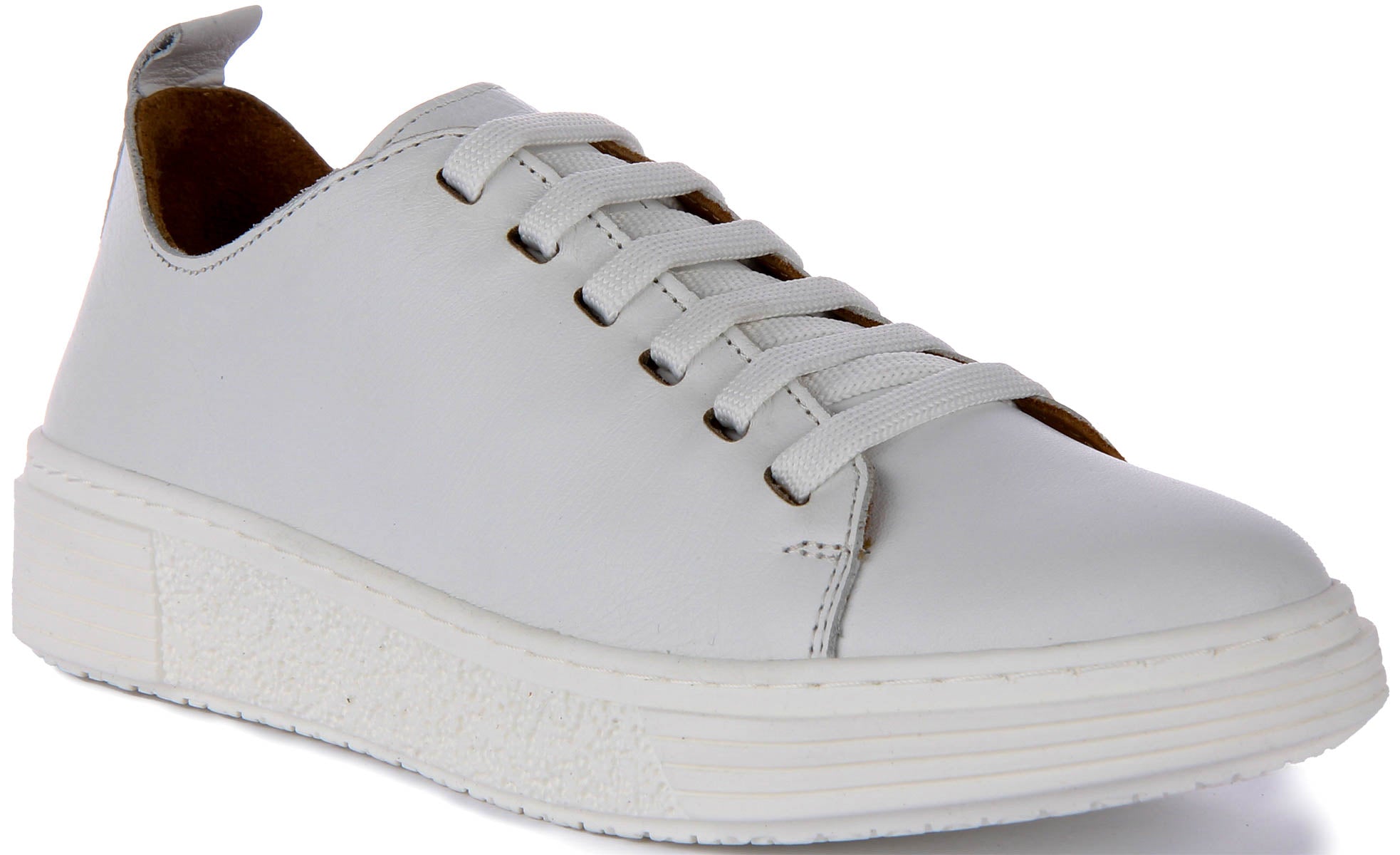 JUSTINREESS ENGLAND Womens White Leather | Smart Lace Up Trainer ...