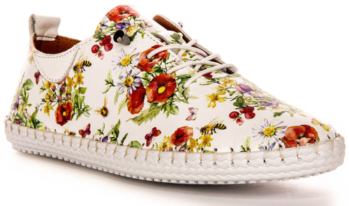 Lexi 3 Comfort Plimsole In White Floral