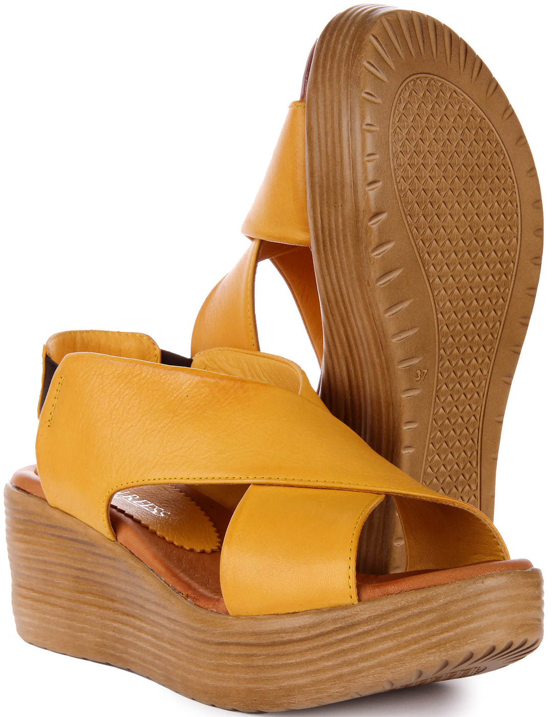 Flora Wedge Leather Sandals In Yellow