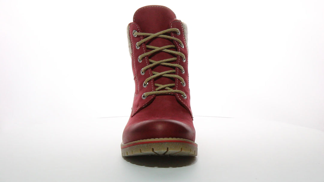 Sophia Warm Collar Leather Hiker Boot In Cherry