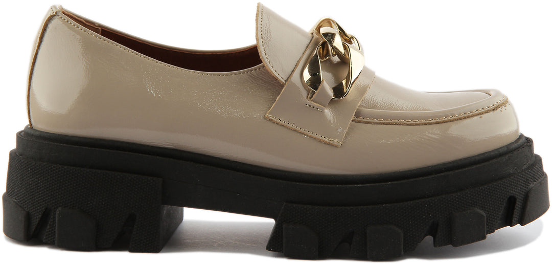 Justinreess England Shoes Myra Chunky Loafer In Nude Patent