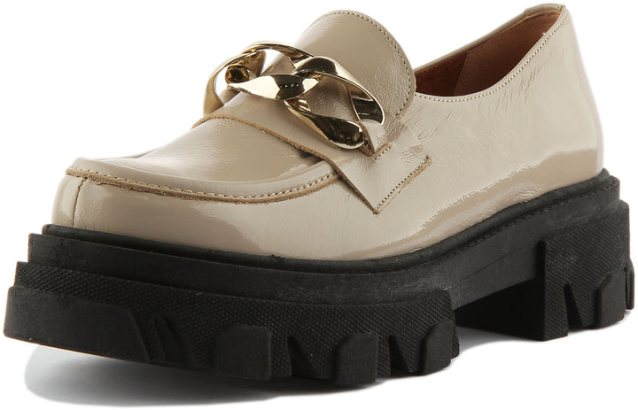 Justinreess England Shoes Myra Chunky Loafer In Nude Patent