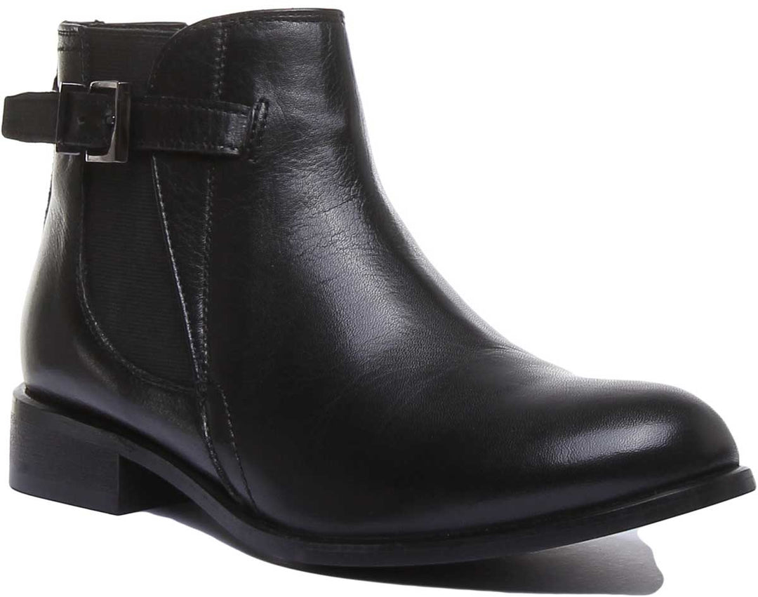 JUSTINREESS ENGLAND Womens Ankle Boots Beatrice Leather Ankle Boot With Buckle On The Side In Black