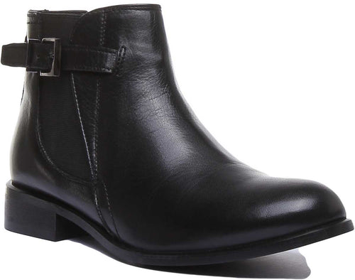 Beatrice Leather Ankle Boot With Buckle On The Side In Black