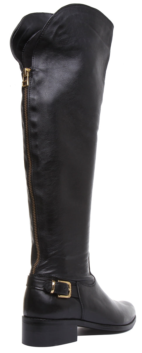 JUSTINREESS ENGLAND Womens Knee High Boot Angelique Over The Knee Leather Riding Boot In Black