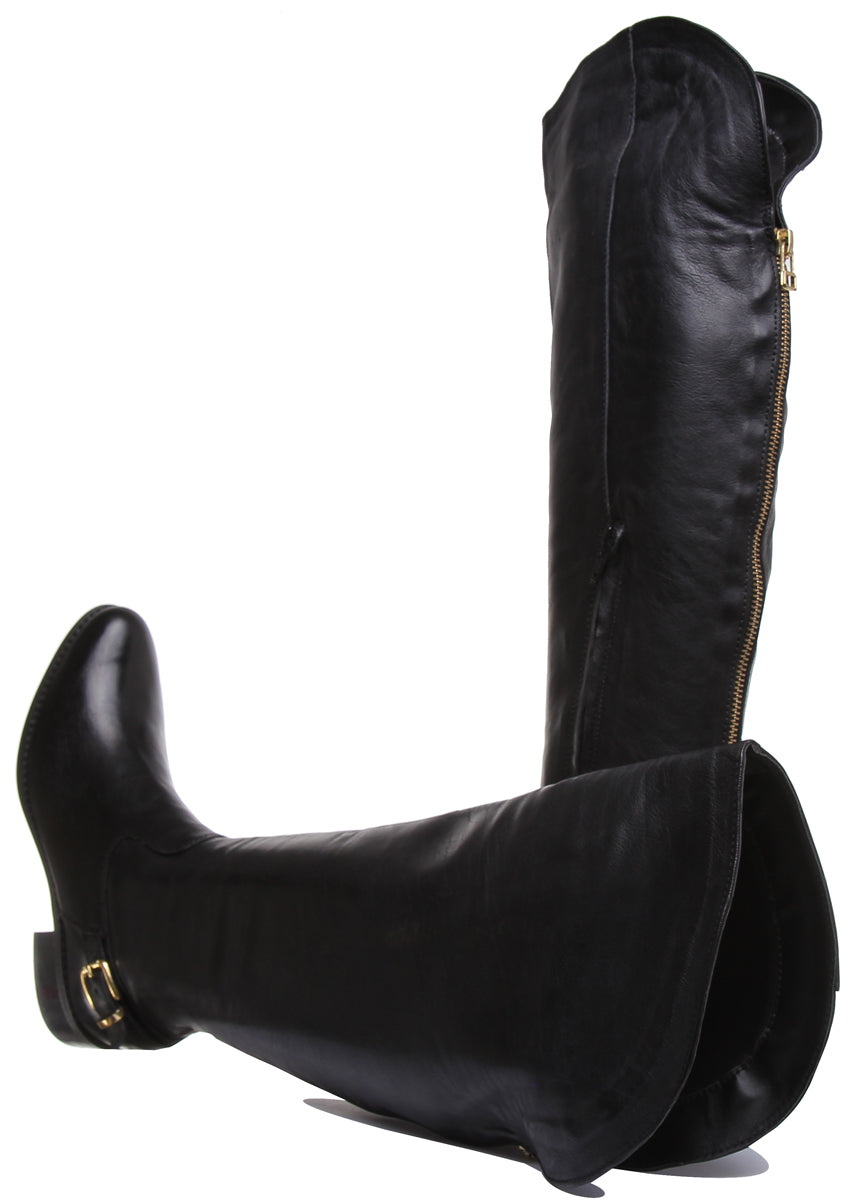 JUSTINREESS ENGLAND Womens Knee High Boot Angelique Over The Knee Leather Riding Boot In Black