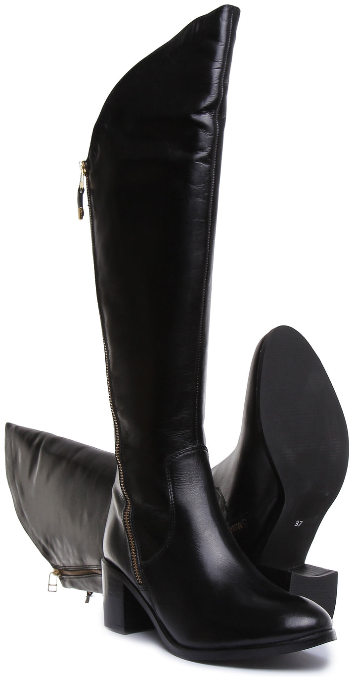 JUSTINREESS ENGLAND Womens Knee High Boot Danielle Leather Riding Boot With Zip At The Back In Black