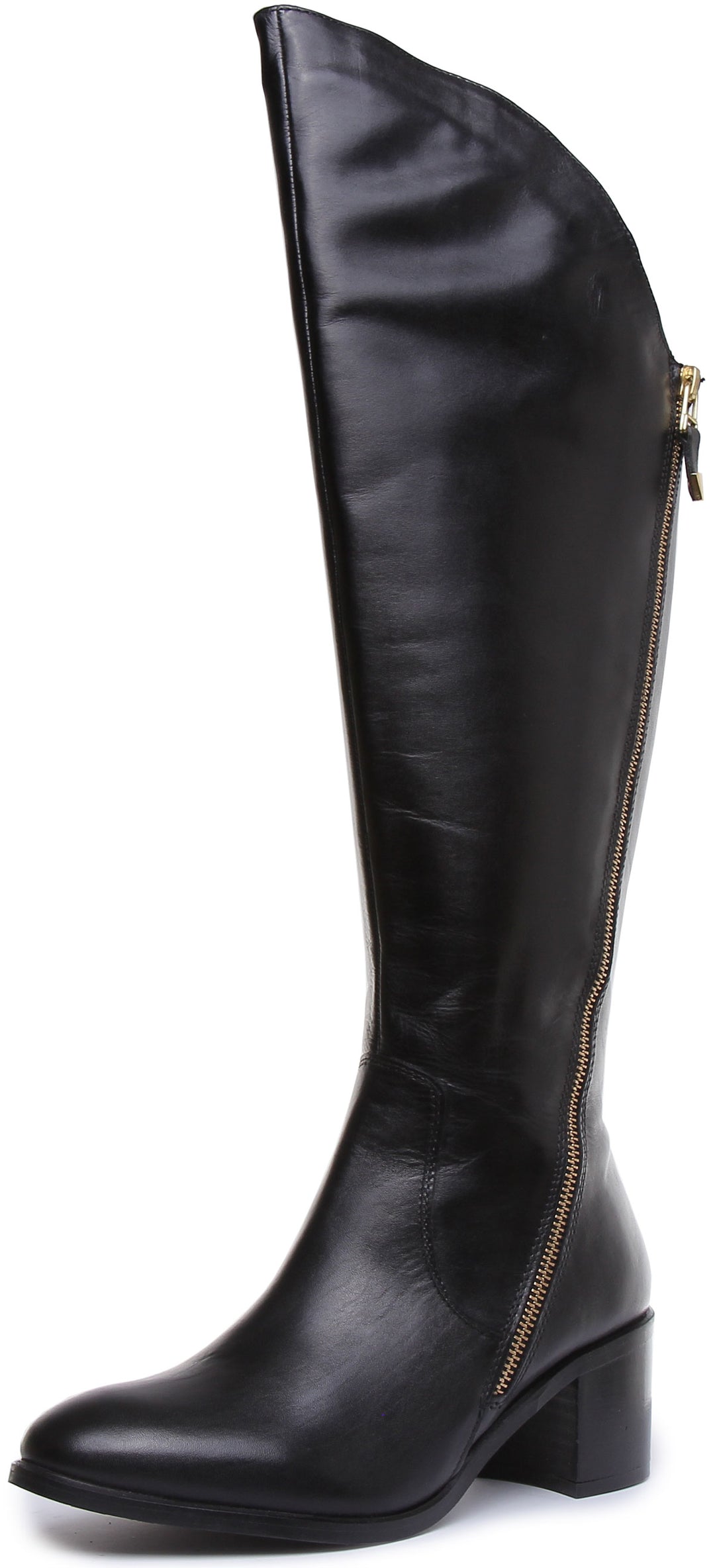 JUSTINREESS ENGLAND Womens Knee High Boot Danielle Leather Riding Boot With Zip At The Back In Black