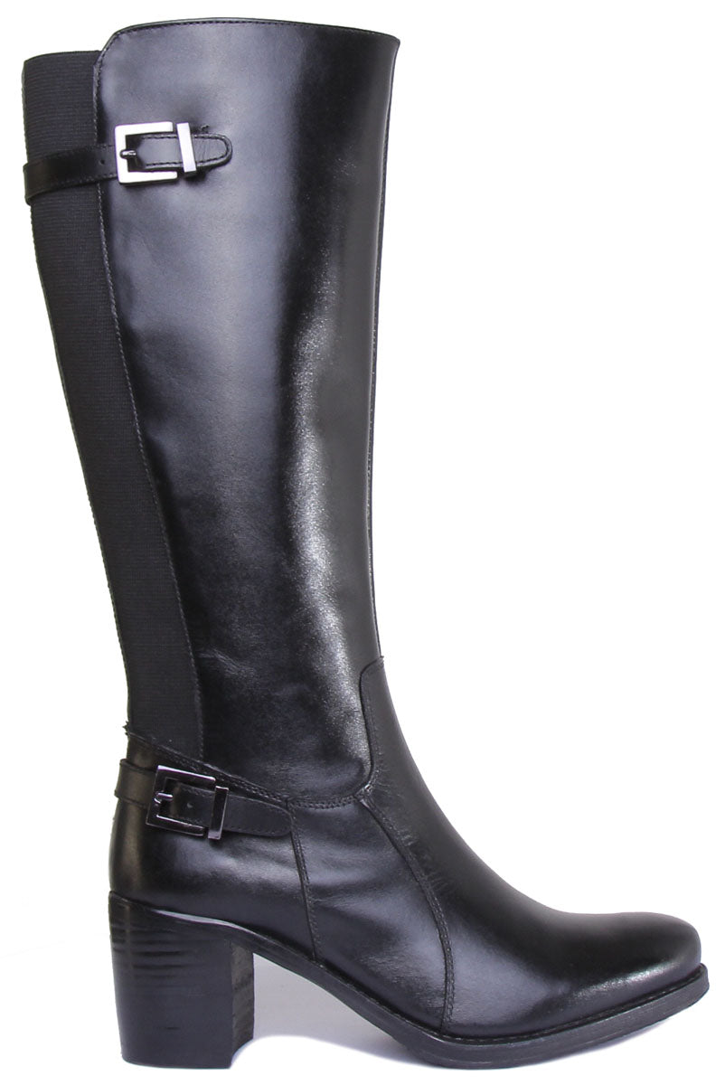 JUSTINREESS ENGLAND Womens Knee High Boot Jolie Long Leather Boot With Block Heel In Black
