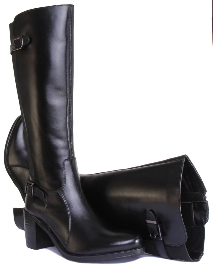 JUSTINREESS ENGLAND Womens Knee High Boot Jolie Long Leather Boot With Block Heel In Black
