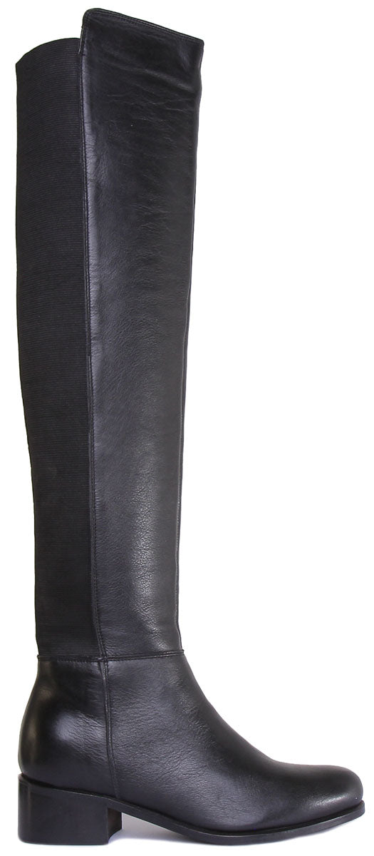 JUSTINREESS ENGLAND Womens Knee High Boot Derby Over The Knee Leather Boot In Black