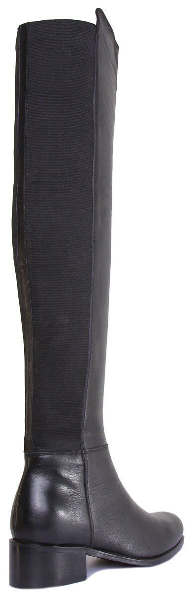 JUSTINREESS ENGLAND Womens Knee High Boot Derby Over The Knee Leather Boot In Black