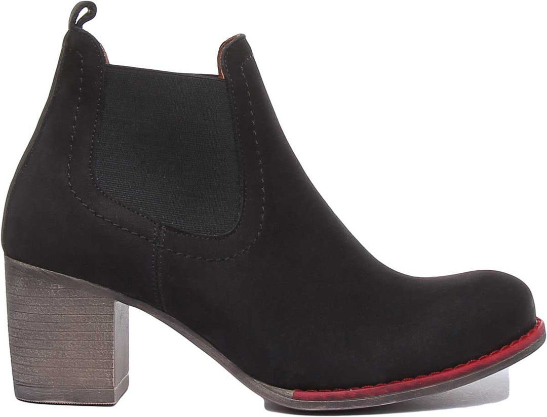 JUSTINREESS ENGLAND Womens Ankle Boots 6000R Block Heel Suede Chelsea Boot In Black