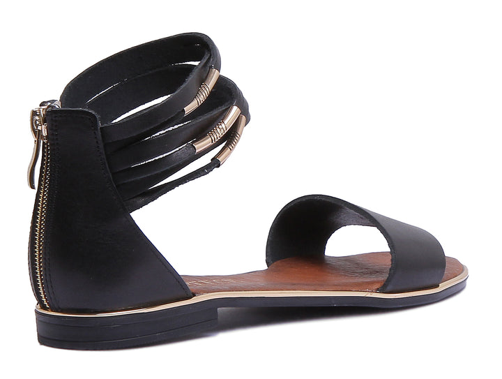 JUSTINREESS ENGLAND Womens Sandals 9000 Flat Ankle Strap Leather Sandal In Black