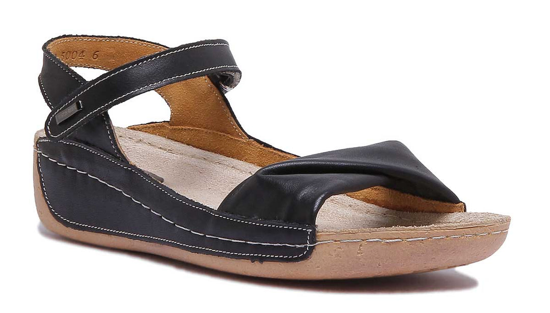 JUSTINREESS ENGLAND Womens Sandals 4900 Leather Flatform Ankle Strap Sandal In Black