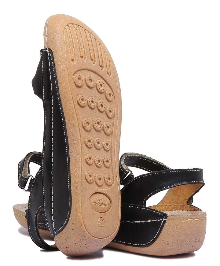 JUSTINREESS ENGLAND Womens Sandals 4900 Leather Flatform Ankle Strap Sandal In Black
