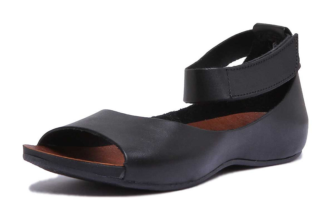 JUSTINREESS ENGLAND Womens Sandals 7020 Ankle Strap Peep Toe Sandal In Black