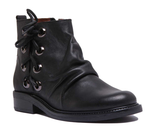 6550 Leather Boot With Lace On The Side In Black