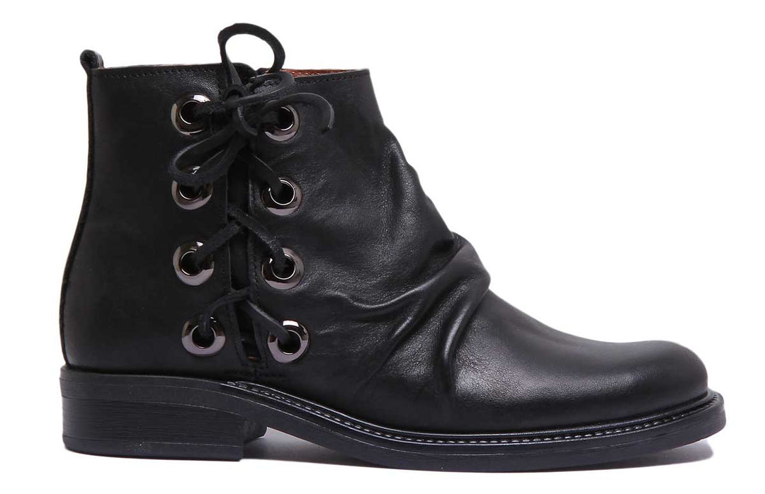 JUSTINREESS ENGLAND Womens Ankle Boots 6550 Leather Boot With Lace On The Side In Black