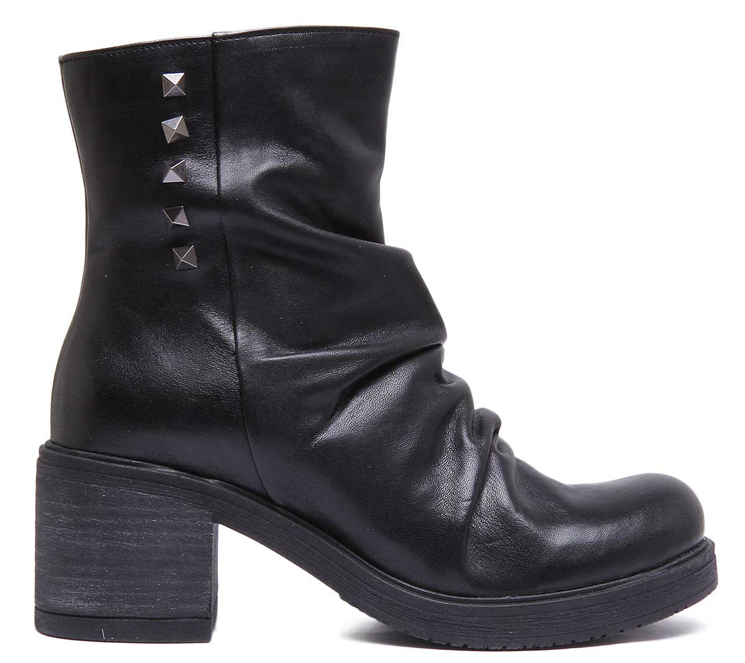JUSTINREESS ENGLAND Womens Ankle Boots 6250 Round Toe Leather Boot With Block Heel In Black