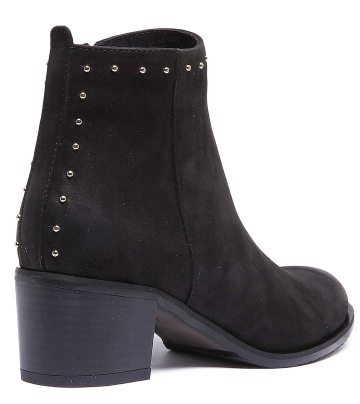 JUSTINREESS ENGLAND Womens Ankle Boots Maybel Block Heel Leather Boot In Black