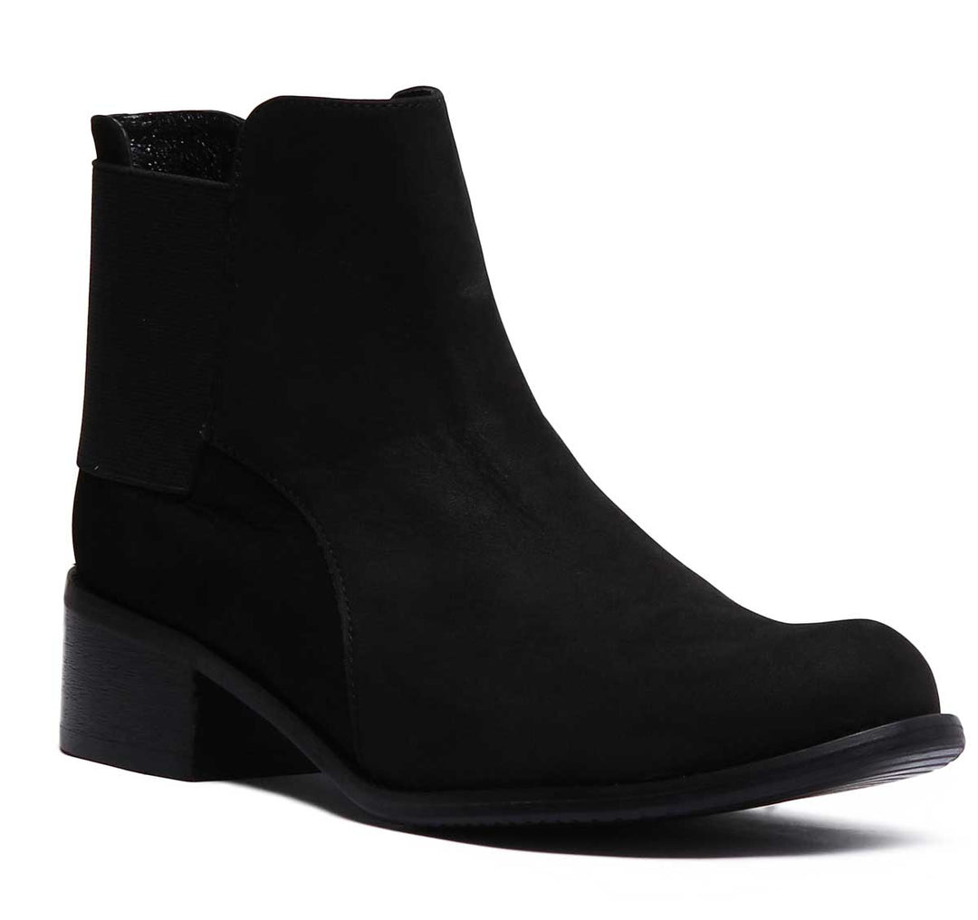 JUSTINREESS ENGLAND Womens Ankle Boots Orchid Leather Boot With Elastic At The Back In Black